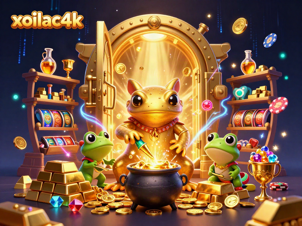 Experience the thrill of gaming with xoilac4k as alchemical characters conjure gold in this vibrant casino scene.